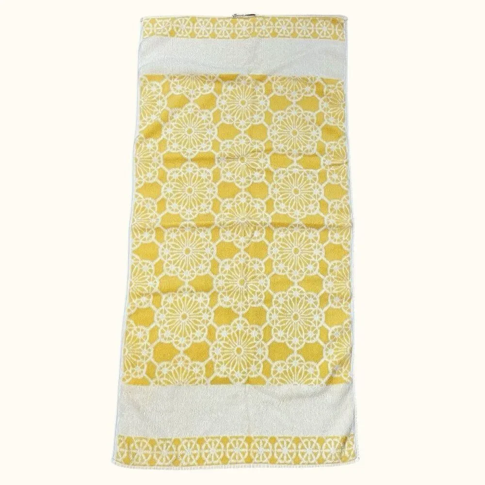 RARE Vintage 1960s Western Germany Move Cotton Yellow White Floral Towel 39 x 19